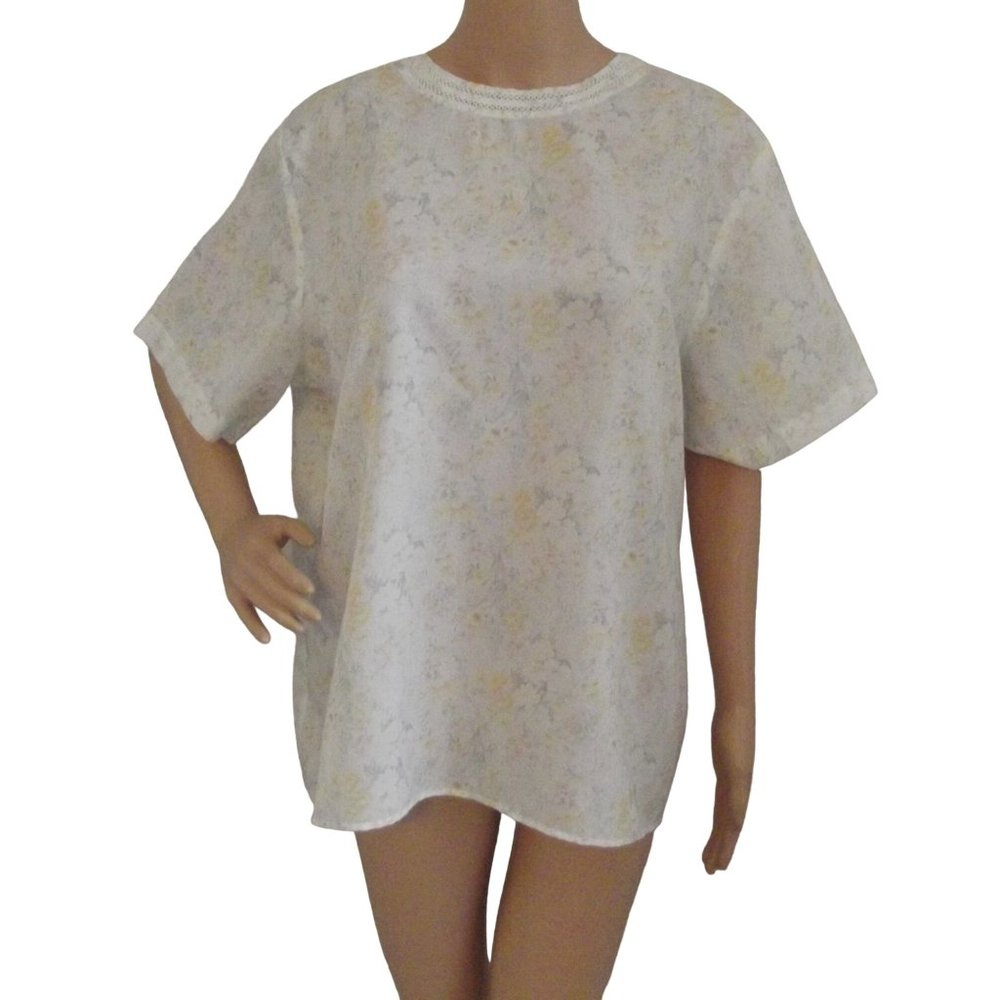 NIKKI Blouse Womens 18 vintage yellow green white floral short sleeve top shirt